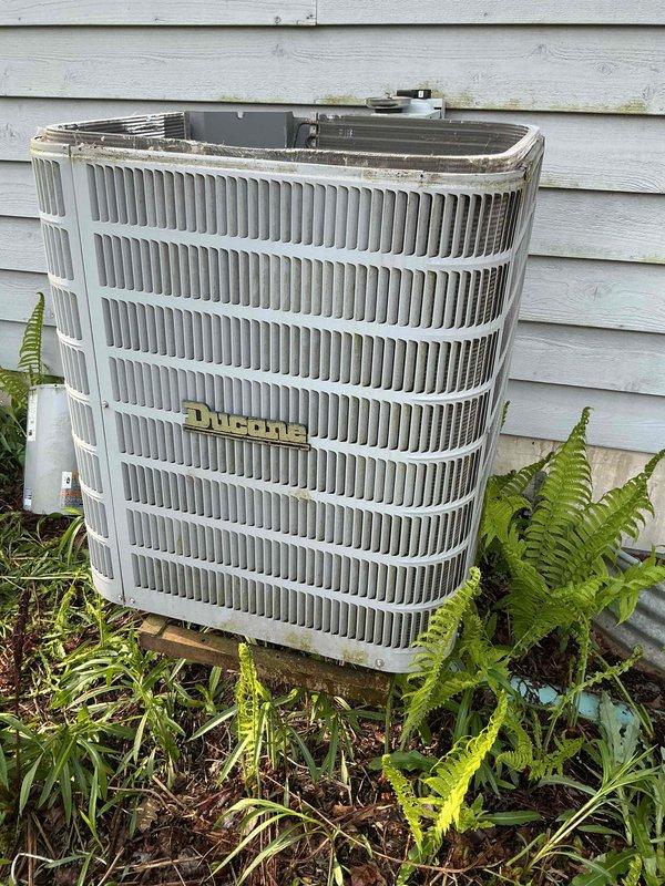 Completed comprehensive BFMA tune-up on 13+ year old Ducane outdoor condensing unit during morning service window. Performed standard maintenance protocol including inspection of capacitor, electrical connections, and refrigerant lines; all components found operational with normal wear consistent with equipment age. Unit tested and confirmed functioning properly upon completion.