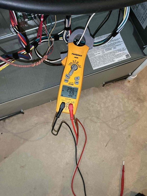 Completed comprehensive BFMA tune-up on 5-year-old Trane air conditioning system. Performed electrical diagnostics on indoor air handler unit, measuring voltage and amperage readings to verify proper compressor operation and system performance. Inspected outdoor condenser unit, confirmed proper installation on equipment pad, and verified all system components are operating within manufacturer specifications for optimal cooling efficiency.