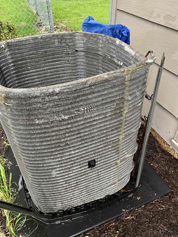 Completed comprehensive BFMA tune-up service on outdoor air conditioning condenser unit, approximately 3+ years old. Performed full system inspection including examination of electrical components, capacitor functionality, and wiring connections within the access compartment. Inspected spiral-wrapped condenser coils for debris accumulation and verified proper airflow through the unit. All electrical connections were secure, capacitor tested within normal parameters, and system operating efficiently upon completion of maintenance service.