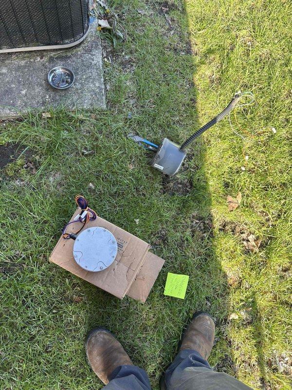 Responded to service call for non-operational outdoor condensing unit. Diagnosed failed condenser fan motor preventing proper heat rejection and system operation. Replaced defective condenser fan motor with new OEM component, restored unit to full operational status, and verified proper airflow and system performance upon completion.