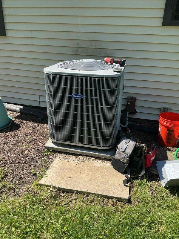 Completed comprehensive BFMA tune-up service on an 11-year-old Carrier air conditioning condenser unit. Performed standard maintenance protocol including inspection of all major components, refrigerant line assessment, electrical connections verification, and condenser coil evaluation. Unit found to be operating within normal parameters with all systems functioning properly at time of service completion.