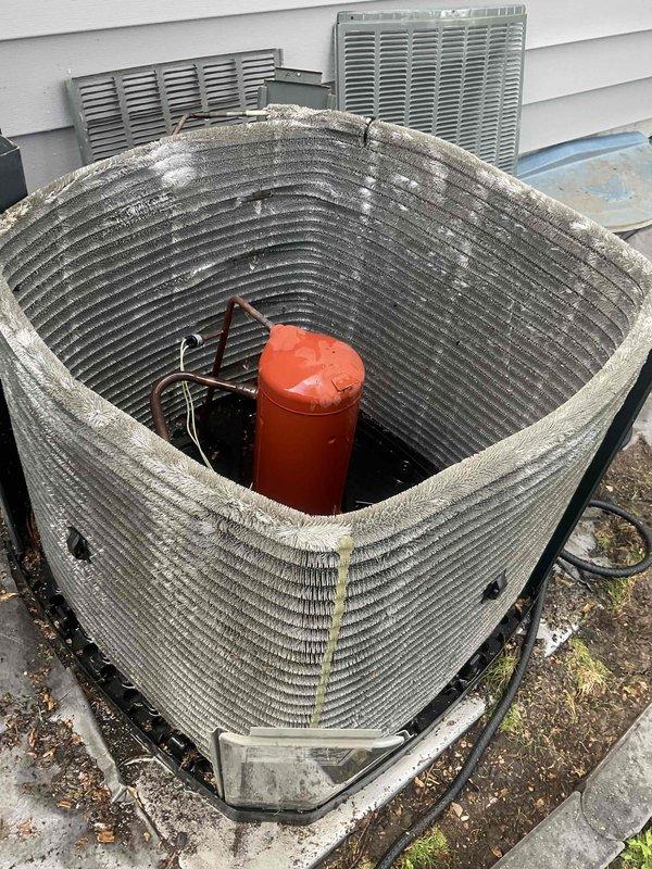Completed comprehensive BFMA tune-up on 11+ year old outdoor air conditioning unit. Performed full system inspection, cleaned condenser coils showing weathering and debris accumulation, checked electrical components including capacitor, and verified system amperage readings using diagnostic equipment. Provided quote for soft start kit installation to enhance compressor performance and longevity on aging unit.