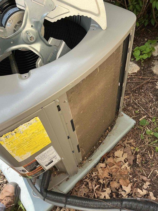 Completed comprehensive BFMA tune-up service on two Lennox air conditioning condenser units at residential property. Performed standard preventive maintenance procedures on both systems including inspection of all major components, cleaning of condenser coils which showed dirt and debris accumulation, verification of refrigerant levels, testing of electrical connections, inspection of fan assemblies and compressor operation, and evaluation of overall system performance. Both units are approximately one year old and operating within normal parameters following maintenance completion.