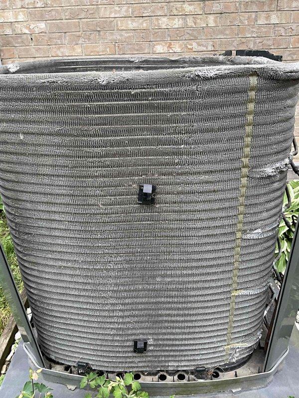 Completed comprehensive BFMA air conditioning tune-up on 6-year-old system. Performed standard preventive maintenance including inspection of condenser unit with cylindrical ribbed fin design, verified operational parameters, and documented equipment condition with photographic records. Unit operational and ready for continued service under recurring maintenance agreement.