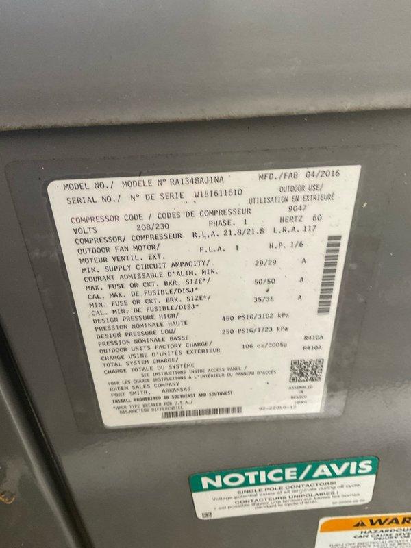 Completed non-member maintenance tune-up on two air conditioning systems. Investigated reported burning odor occurring when heat activates for second floor. Inspected 10+ year old Goodman outdoor condensing unit model RAJ348AJ1NA manufactured 04/2018. Performed comprehensive system evaluation including visual inspection of condenser cabinet, fan operation, refrigerant lines, and electrical connections. Verified proper airflow through louvered panels and assessed condenser fan functionality. Checked manufacturer specifications and operational parameters. Unit positioned on composite pad with adequate clearance from vegetation. Documented equipment condition and specifications for service records. Both systems evaluated for safe operation and performance efficiency.