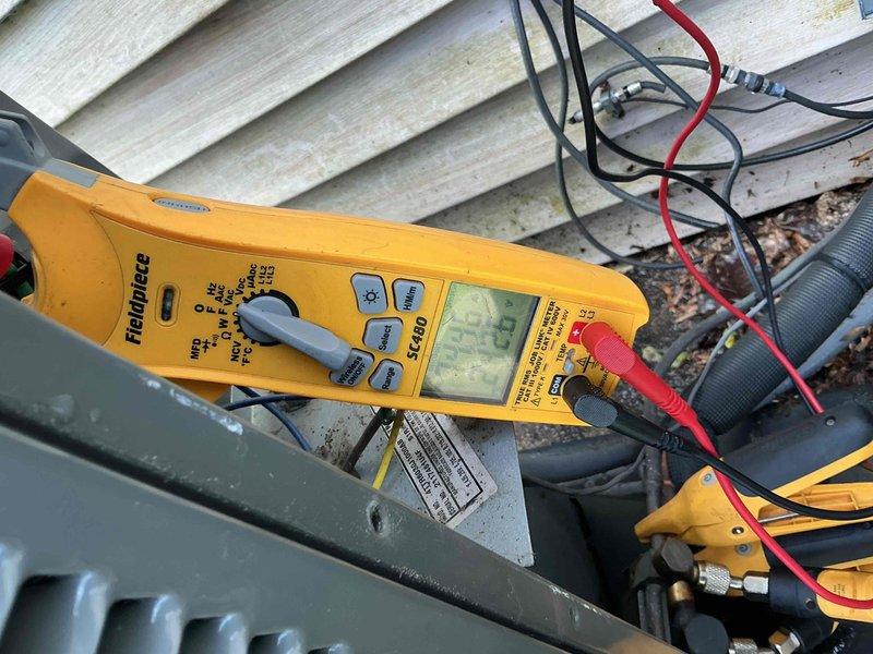 Completed comprehensive BFMA tune-up on residential air conditioning system aged 4+ years. Performed electrical diagnostics using clamp meter to verify proper amperage draws and system performance at outdoor condensing unit. All measurements recorded within manufacturer specifications, system operating efficiently with no deficiencies noted.