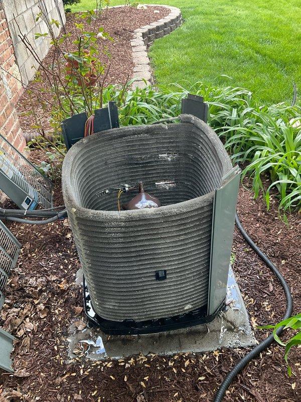 Completed comprehensive BFMA tune-up on 8-year-old residential air conditioning system. Performed full inspection of outdoor condenser unit including cleaning of coil fins, verification of refrigerant levels, electrical connection testing, and assessment of fan motor operation. Unit is operating within normal parameters with all components functioning properly and adequate airflow confirmed.