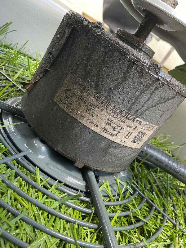 Completed comprehensive BFMA tune-up service on two residential air conditioning systems, both over 9 years old. Performed thorough inspection of outdoor condenser units, noting significant dust, dirt, and debris accumulation on condenser coils and fins requiring cleaning. Evaluated condenser fan motors showing weathered exterior conditions consistent with age and outdoor exposure, verified operational status, and documented equipment specifications. Cleaned condenser coils to restore proper airflow and heat transfer efficiency, inspected refrigerant lines and electrical connections, and confirmed all components functioning within manufacturer specifications upon completion.