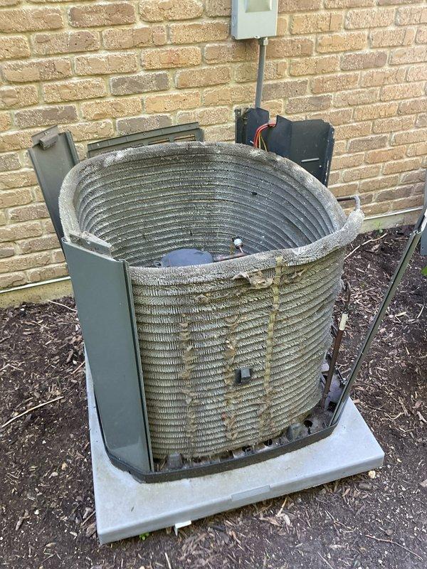 Completed comprehensive BFMA tune-up on 7-year-old air conditioning system. Performed preventive maintenance inspection on outdoor condenser unit, which revealed significant accumulation of dirt, dust, and debris throughout the condenser coil fins requiring thorough cleaning. Serviced both outdoor condenser unit and window-mounted air conditioning unit, ensuring all components were inspected and operational for continued efficient cooling performance.
