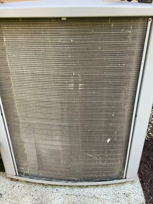 Completed comprehensive BFMA tune-up service on two 12-year-old air conditioning systems, including full system inspection, performance evaluation, and semi-annual air cleaner filter replacement. Inspected outdoor condenser units and noted debris accumulation on heat exchanger coils; cleaned coil surfaces to restore proper airflow and heat transfer efficiency. Replaced pleated air filters in both systems to maintain optimal indoor air quality and system performance, with all equipment operating within normal parameters upon completion.