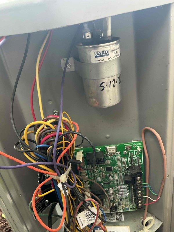 Completed semi-annual BFMA preventative maintenance service on HVAC system. Replaced 20x25x5 air filter and performed comprehensive AC tune-up including electrical diagnostics on control board, verified capacitor operation (JARD unit dated 5/9/21), and measured system amperage at 27.56A using clamp meter. All components inspected, connections verified secure, and system operating within normal parameters.
