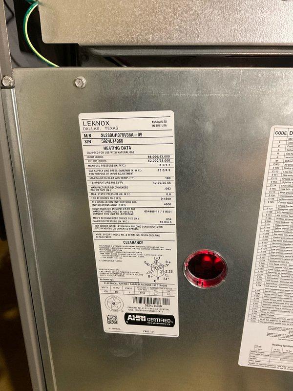 Completed comprehensive air conditioning tune-up on Lennox heating and cooling system (Model: LH0UHPVP056A-09, Serial: 5224L14958) located in basement mechanical room. Performed full system inspection including refrigerant levels, electrical connections, condensate drain functionality, and thermostat calibration. Discussed equipment warranty coverage and transfer options with homeowner in preparation for potential property sale.