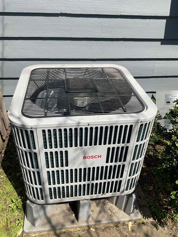 Completed comprehensive BFMA tune-up service on a 5+ year old Bosch air conditioning system during afternoon appointment window. Performed full system inspection including examination of outdoor condensing unit, electrical components, and control board operation. Verified proper function of all electronic controls, circuit board components, and refrigerant connections. Unit operating within normal parameters with no immediate repairs required at time of service.