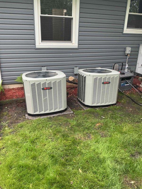 Completed comprehensive BFMA tune-up service on dual-zone residential cooling system with 12+ year-old equipment. Performed complete AC tune-ups on both outdoor condensing units, including inspection of electrical connections, refrigerant level verification, condenser coil cleaning, and operational testing. Additionally completed blower wheel cleanings on both air handler units at customer's request, removing accumulated dust and debris from squirrel cage fan assemblies to restore optimal airflow and system efficiency. All systems tested and confirmed operating within normal parameters upon completion.