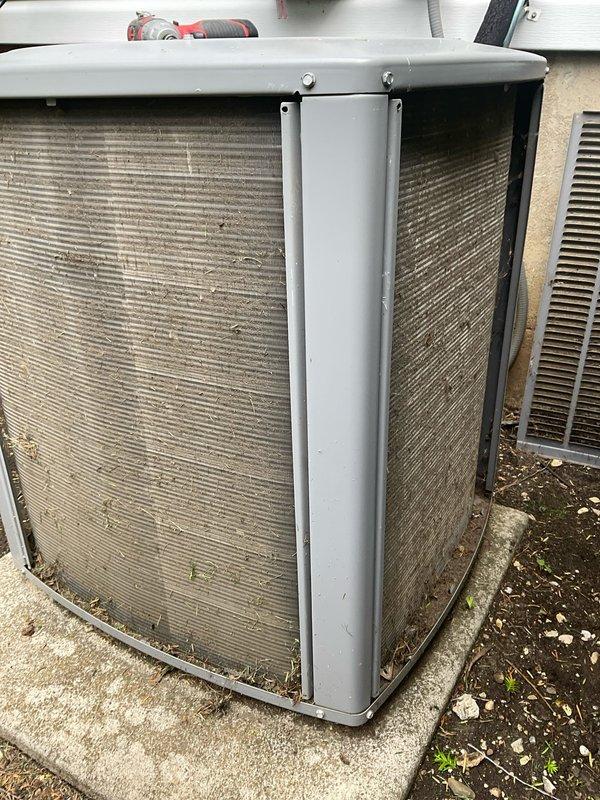 Completed comprehensive BFMA tune-up service on an 8-year-old outdoor AC unit. Upon arrival, conducted full system inspection and found both mesh grilles heavily clogged with accumulated dust, dirt, and debris causing restricted airflow. Performed thorough cleaning of exterior condenser coils and protective mesh panels to restore proper ventilation and system efficiency. Completed all standard preventive maintenance checklist items including electrical connections inspection, refrigerant level verification, and operational testing to ensure optimal performance.