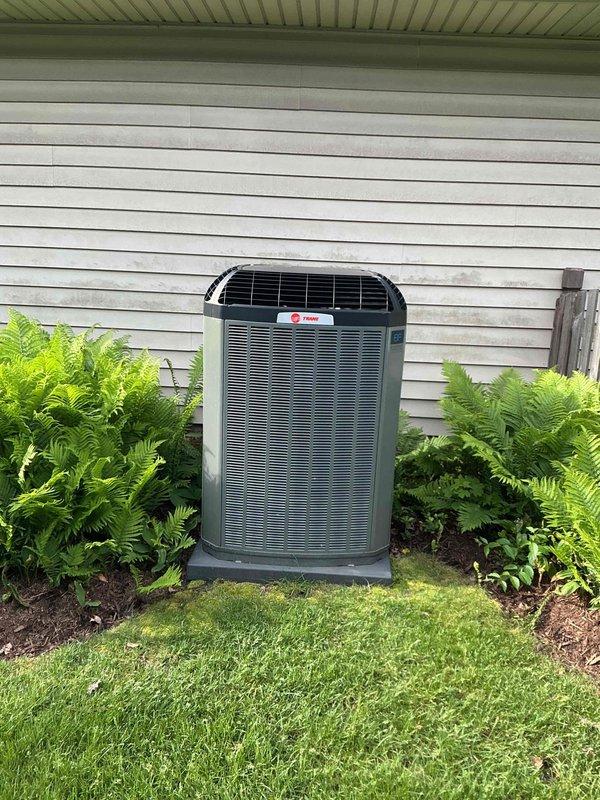 Completed comprehensive BFMA tune-up service on Trane outdoor condensing unit aged 4+ years. Performed standard maintenance protocol including inspection of condenser motor (model D15774P01), coil cleaning, electrical connections verification, refrigerant level assessment, and operational testing. Unit operating within manufacturer specifications upon completion, with all components functioning properly.