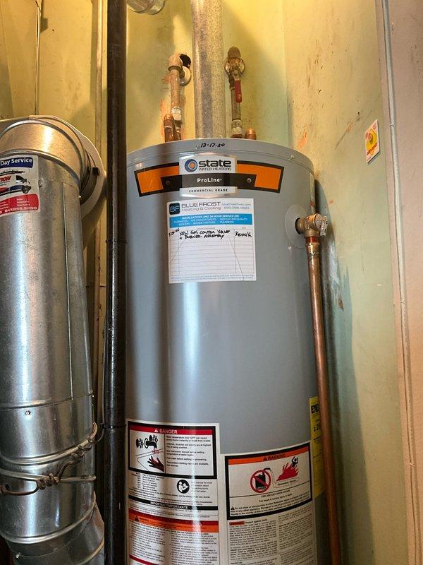Isolated and drained State ProLine Commercial Grade water heater to access faulty components. Removed defective gas control valve and burner assembly from unit. Exchanged both parts under manufacturer warranty at supply house. Installed new factory-provided gas control valve and burner assembly, restoring proper operation of water heating system. Client retains remainder of original manufacturer parts warranty plus new 1-year labor warranty covering the replaced control valve and burner assembly components.