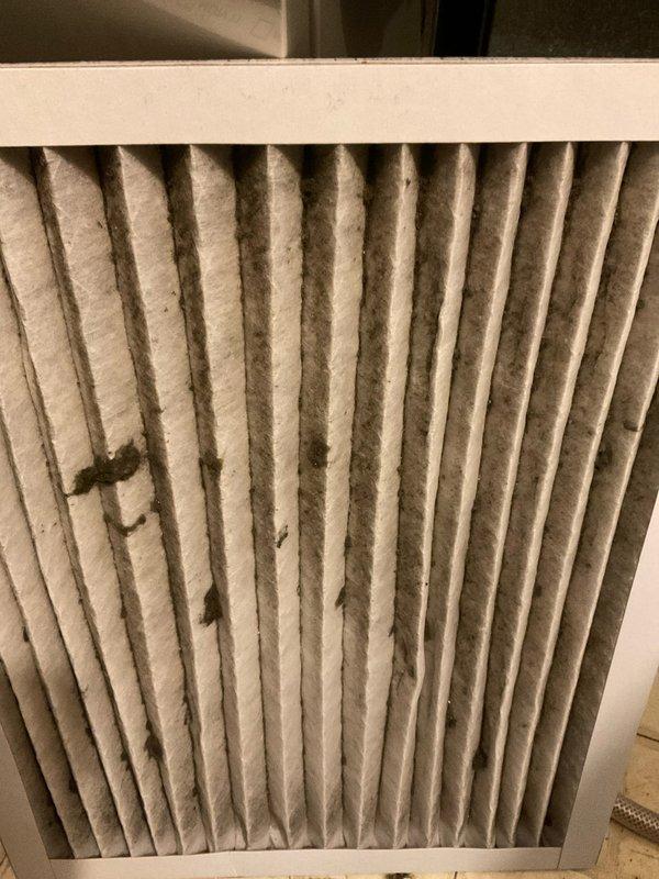 Responded to service call for air conditioning system not cooling properly. Upon arrival, performed diagnostic evaluation of Lennox HVAC system. Inspected air handler and discovered heavily soiled air filter with significant dust and debris accumulation restricting airflow. Replaced dirty air filter with new pleated filter to restore proper system airflow and cooling efficiency. Verified system operation, confirmed air handler engaging properly, and ensured adequate airflow through supply ducts. System restored to normal cooling operation.