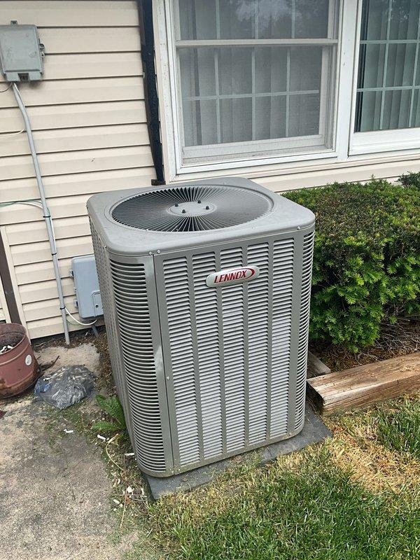 Completed comprehensive BFMA tune-up service on a 10-year-old Lennox residential air conditioning system during afternoon appointment window. Performed standard preventive maintenance protocol including inspection of outdoor condenser unit, verification of proper refrigerant levels, cleaning of condenser coils, testing of electrical components and connections, examination of fan motor operation, and assessment of overall system performance. Unit is operating within normal parameters with no deficiencies noted at time of service.