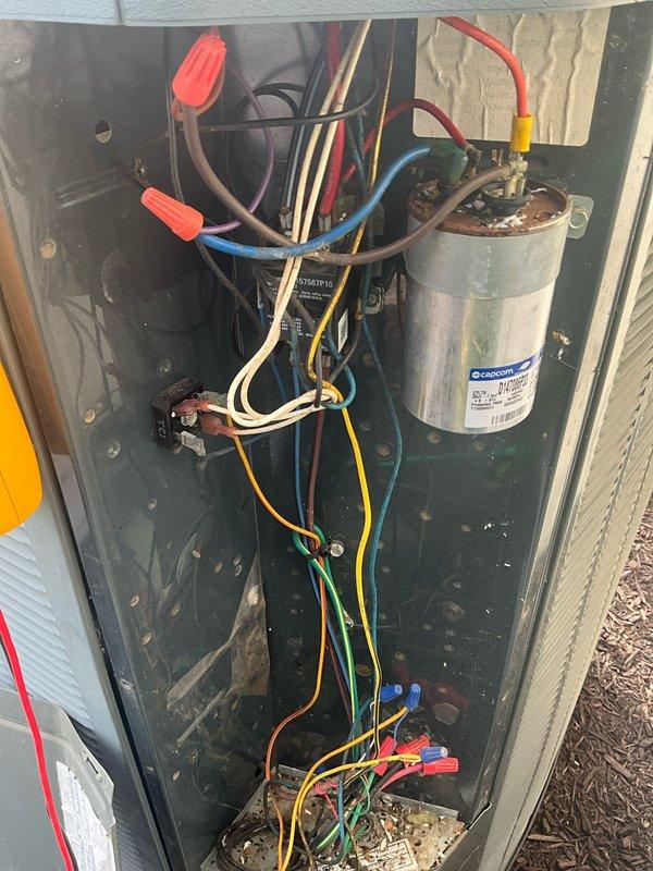 Completed comprehensive BFMA tune-up on 10+ year old outdoor HVAC unit, including full system inspection, electrical component testing, and filter replacement. Addressed customer concern regarding non-functional thermostat and complete loss of heating and cooling capability. Inspected capacitor, contactor, and all electrical connections; verified proper wiring configuration and cleaned accessible components to restore system functionality.