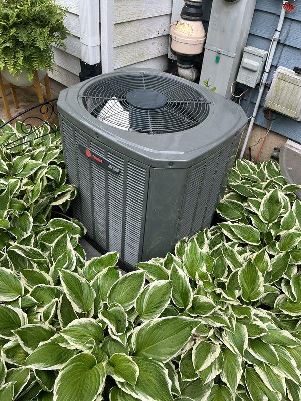 Completed comprehensive BFMA tune-up service on 8+ year old Trane cylindrical condenser unit. Performed standard maintenance procedures including inspection of condenser coils which showed dirt and dust accumulation, checked refrigerant levels, tested electrical components and connections, verified proper airflow through vertical louvers, and ensured condensate drain system functionality. Unit operational upon completion with all components functioning within manufacturer specifications.