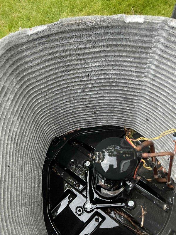Completed comprehensive BFMA tune-up on a 2-year-old commercial air conditioning system during morning service window. Performed full inspection of outdoor condensing unit, verifying proper operation of compressor, checking refrigerant lines for leaks or damage, and examining condenser coil condition. Inspected indoor mechanical equipment and plumbing connections, confirmed all components operating within normal parameters, and documented system condition with photographs for maintenance records.