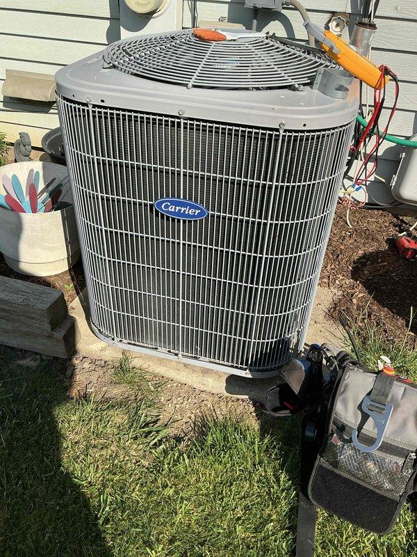 Completed comprehensive BFMA tune-up on 16+ year old Carrier air conditioning system, including both indoor evaporator coil and outdoor condenser unit inspection. Performed standard maintenance procedures including electrical connection testing, refrigerant line inspection, coil examination, and operational verification of all system components. Unit operating within normal parameters upon completion of service.