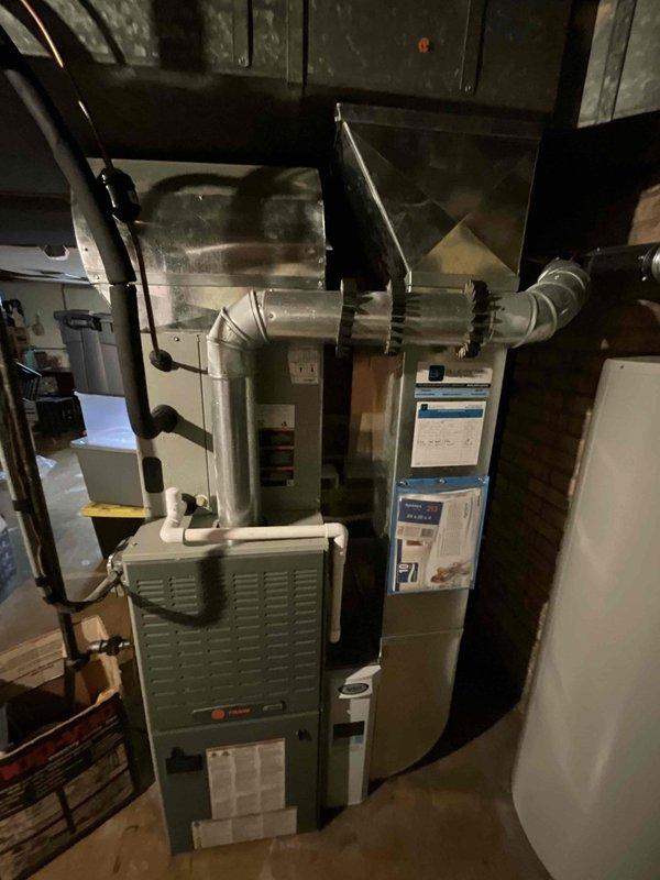Completed comprehensive BFMA tune-up service on one-year-old HVAC system including air conditioning maintenance and semi-annual filter replacement. Performed standard preventive maintenance procedures on furnace and AC unit, inspecting all major components, ductwork connections, and operational controls. Replaced pleated air filters with new units to ensure proper airflow and system efficiency for continued optimal performance.