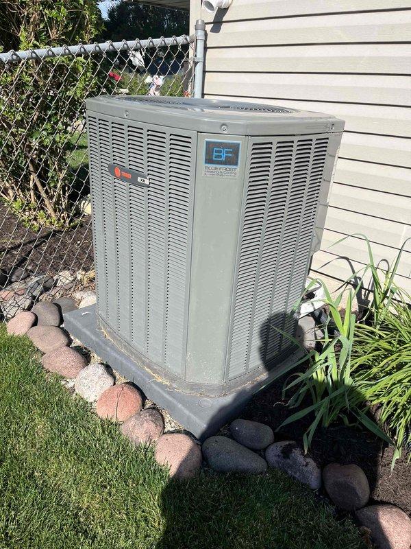 Completed comprehensive BFMA tune-up service on 4-year-old residential HVAC system, including air conditioning unit and humidifier maintenance. Performed full system inspection of outdoor condenser unit and indoor evaporator coil assembly, verified refrigerant lines and copper piping connections for proper operation, and replaced humidifier pad with #35 filter media per manufacturer specifications. All components tested and operating within normal parameters upon completion.