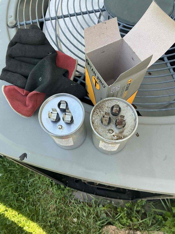 Completed comprehensive BFMA tune-up service on residential air conditioning system as part of recurring maintenance agreement. Performed full system inspection including electrical connections, contactors, and capacitor testing. Replaced failed dual run capacitor showing signs of terminal corrosion and deterioration, restoring proper compressor and condenser fan motor operation. Verified all wire connections at contactor assembly were secure, inspected terminal block for proper contact, and confirmed voltage readings within manufacturer specifications. System tested and operating efficiently upon completion.