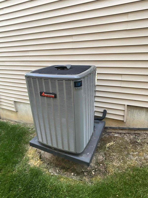 Completed comprehensive BFMA tune-up service on a 4-year-old Amana air conditioning system. Performed full inspection of outdoor condenser unit, cleaned evaporator and condenser coils, verified proper airflow through heat exchanger fins, and documented system condition with photographic evidence. Unit operating within normal parameters with no issues identified.