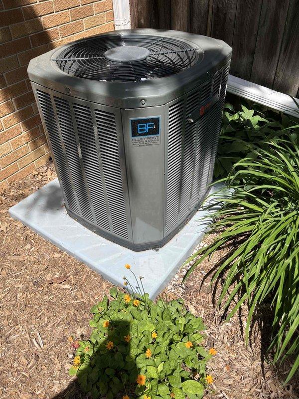 Completed comprehensive BFMA tune-up service on a 10-month-old air conditioning system. Performed full system inspection of outdoor condenser unit, verified proper operation of compressor and fan motor, checked refrigerant levels and electrical connections, and cleaned condenser coils. Inspected indoor air handler, examined pleated air filter which showed minimal dust accumulation and remains in serviceable condition. All components operating within manufacturer specifications with no deficiencies noted. System tested and confirmed cooling properly with adequate airflow throughout.