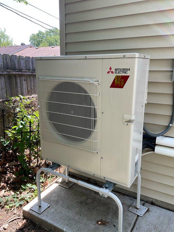 Completed comprehensive BFMA tune-up service on approximately one-year-old HVAC system including both central air conditioning unit and Mitsubishi Electric mini-split system. Performed thorough inspection of outdoor Mitsubishi condenser unit, verified proper operation of compressor and fan motor, checked refrigerant lines and connections for leaks, and confirmed unit is mounted securely on concrete pad with adequate clearance. Inspected and evaluated air filter showing moderate dust accumulation consistent with normal usage, documented pleated media condition with visible particle collection in valleys between pleats. Completed standard maintenance procedures on both systems including cleaning coils, checking electrical connections, verifying proper airflow, and testing system performance to ensure optimal operation for upcoming season.