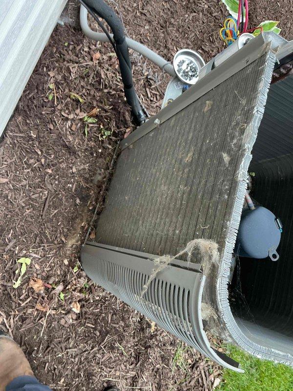 Completed comprehensive BFMA AC tune-up on 8-year-old residential cooling system. Performed standard maintenance protocol including inspection of outdoor condensing unit, condenser coil cleaning to remove debris and dirt accumulation from fins, verification of refrigerant line connections, and electrical component inspection. Unit operational and ready for continued service under recurring maintenance program.
