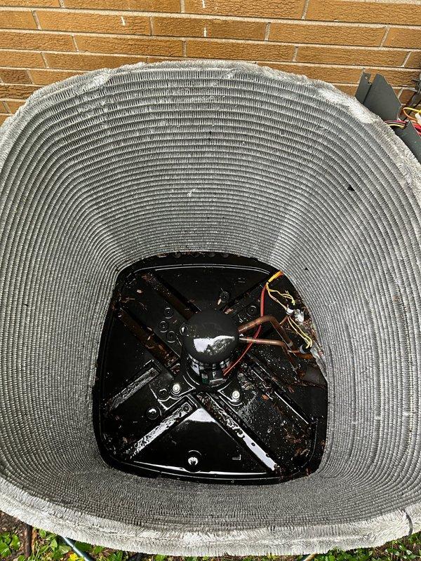 Completed annual BFMA air conditioning tune-up on outdoor condensing unit. Performed comprehensive system inspection including condenser coil examination, fan motor operation check, electrical connection verification, and refrigerant level assessment. Unit operational at time of service with all components functioning within normal parameters.