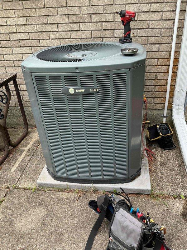 Completed annual preventative maintenance tune-up on Trane XR13 air conditioning system. Performed comprehensive inspection of outdoor condensing unit, verified capacitor operation and electrical connections, cleaned condenser coils, and tested all system components to ensure proper operation prior to cooling season.