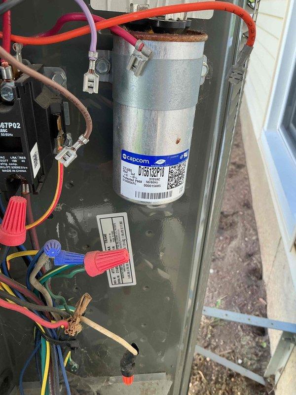 Completed comprehensive BFMA tune-up on Trane air conditioning system, including full system inspection, electrical component testing, and performance verification. Inspected dual-run capacitor showing signs of corrosion on terminal connections, checked all electrical connections and contactors, and verified proper operation of disconnect box. Performed concurrent plumbing system inspection as requested during same service visit.