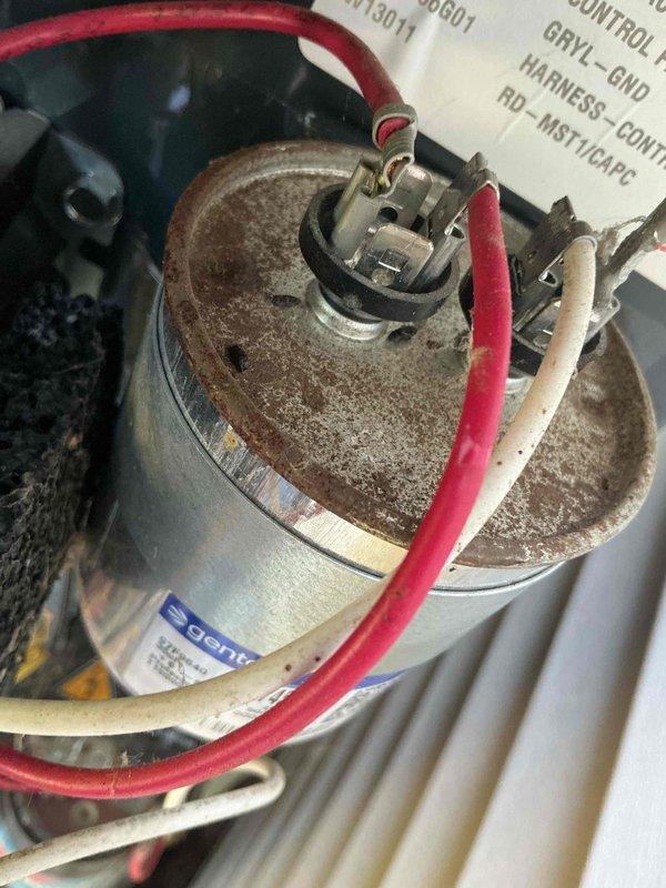 Completed comprehensive BFMA tune-up service on 5-year-old air conditioning system. Performed full system inspection, tested capacitor functionality and electrical connections, measured amperage draw at 11.27 amps confirming proper compressor operation, cleaned accumulated debris from capacitor and internal components, verified all electrical terminals and wiring harnesses were secure, and conducted multi-point safety inspection. System operating within manufacturer specifications with no deficiencies noted.