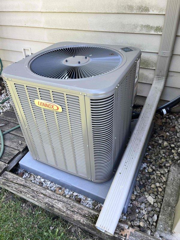 Completed comprehensive BFMA tune-up service on Lennox outdoor condensing unit. Inspected evaporator coil and identified significant accumulation of dirt, dust, and debris between fins, which was reducing system efficiency and airflow. Performed thorough cleaning of condenser coils to remove buildup, checked refrigerant levels, verified electrical connections, and tested system operation to ensure optimal performance.