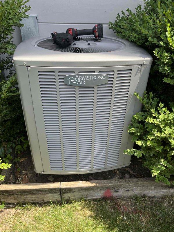 Completed comprehensive BFMA tune-up service on 3-year-old Armstrong Air condenser unit, including full system inspection, performance testing, and component evaluation. Performed semi-annual air cleaner filter replacement with new pleated media filter to maintain optimal indoor air quality and system airflow efficiency. All equipment operating within manufacturer specifications with no deficiencies noted.