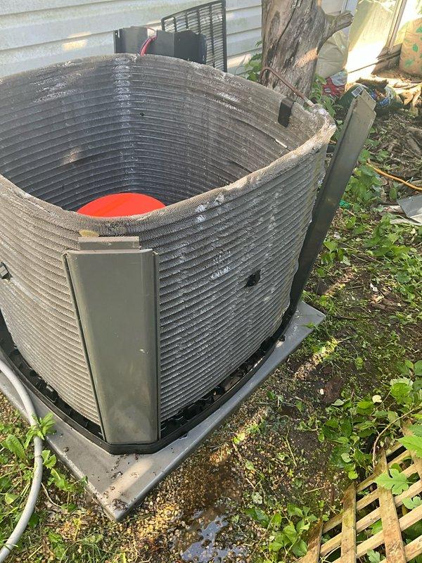 Completed comprehensive BFMA tune-up on residential XL16i air conditioning system. Performed standard preventive maintenance procedures including inspection of condenser unit, verification of electrical connections at disconnect box, assessment of unit operation, and visual inspection of exterior components. Unit found in operational condition with normal weathering; condenser coils and exterior surfaces showed typical dirt accumulation for outdoor installation.