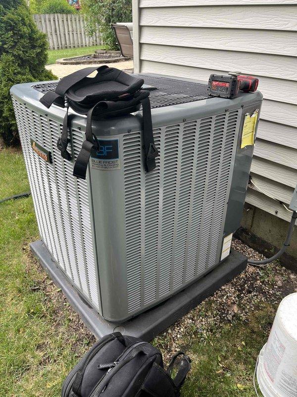 Completed comprehensive air conditioning tune-up on a 4+ year old outdoor condenser unit. Performed standard maintenance procedures including system inspection, refrigerant level verification, electrical connection testing, coil cleaning, and operational testing to ensure optimal cooling performance for the upcoming season. All components found to be functioning within manufacturer specifications with no immediate repairs required.