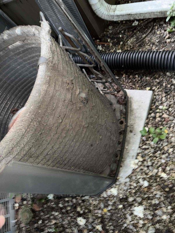Responded to service call for insufficient cooling with indoor temperature reading 78°F while thermostat set to 74°F. Upon inspection, found outdoor condenser unit with severely restricted airflow due to excessive dirt, dust, and debris accumulation on condenser coils. The heavy buildup was obstructing heat transfer capacity and causing reduced system efficiency. Performed thorough coil cleaning to remove contamination and restore proper airflow through cooling fins. Verified system operation after cleaning, confirming improved performance and cooling capacity restored to manufacturer specifications.