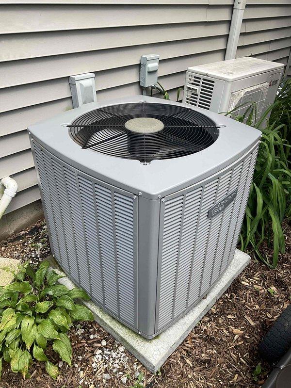 Completed comprehensive BFMA air conditioning tune-up and preventative maintenance service. Performed full system inspection of outdoor condenser unit and indoor components, including filter evaluation and replacement. Inspected air filter which showed moderate dust accumulation, examined outdoor condenser unit with operational fan assembly, verified proper electrical connections at wall-mounted junction boxes, and confirmed system is operating within normal parameters. All components functioning properly with no deficiencies noted at time of service.