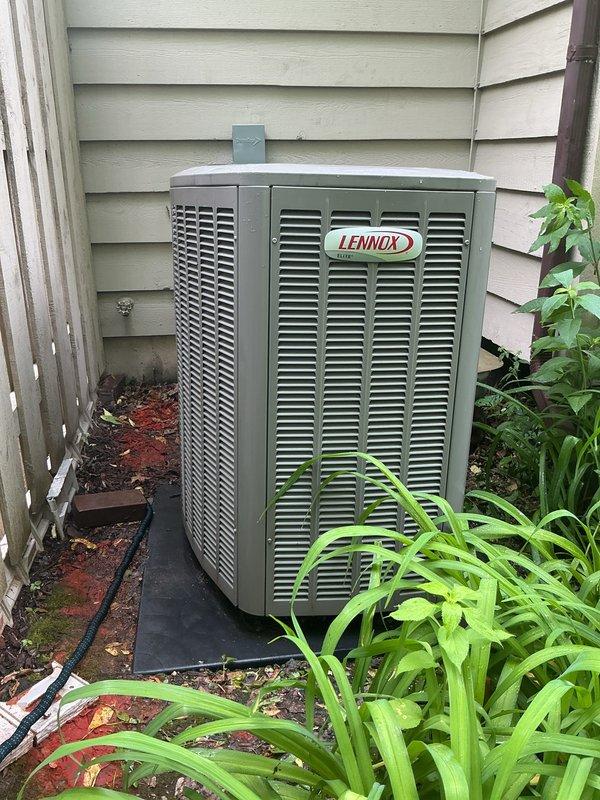 Completed comprehensive BFMA tune-up and preventative maintenance on residential Lennox air conditioning system. Performed full system inspection, cleaned condenser coils which showed moderate accumulation of dirt and debris on fin surfaces, checked refrigerant levels, tested electrical connections, verified proper airflow through outdoor unit, and ensured all components were operating within manufacturer specifications. Unit is functioning properly with no immediate concerns noted; recommended maintaining adequate clearance from surrounding vegetation to optimize airflow and system efficiency.