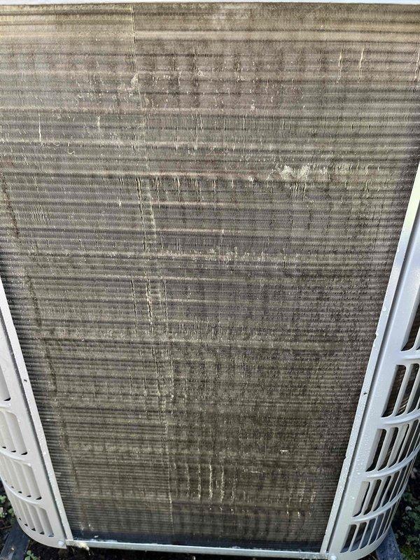 Completed comprehensive BFMA tune-up service on two air conditioning systems, including thorough inspection, performance testing, and semi-annual filter replacement. Condenser coils exhibited significant accumulation of dirt, dust, and debris on heat exchanger fins, which was addressed during maintenance to restore proper airflow and system efficiency. All equipment operational and running within manufacturer specifications upon completion, with service coordinated alongside scheduled plumbing inspection.
