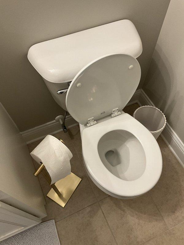 Responded to service call for non-functioning toilet in basement bathroom. Upon arrival, homeowner had already procured replacement toilet unit in preparation for weekend guests. Removed existing two-piece toilet fixture, including disconnection of water supply line and removal of floor flange bolts. Cleaned and inspected toilet flange for damage or deterioration to ensure proper seal. Installed new white porcelain two-piece toilet with standard tank-style configuration, securing unit to floor flange with new mounting hardware. Connected water supply line to fill valve and tested for leaks. Verified proper flush operation, tank refill function, and water shut-off valve operation. Confirmed no water leakage at base seal or supply connection points. Left work area clean with all fixtures operational and ready for immediate use.
