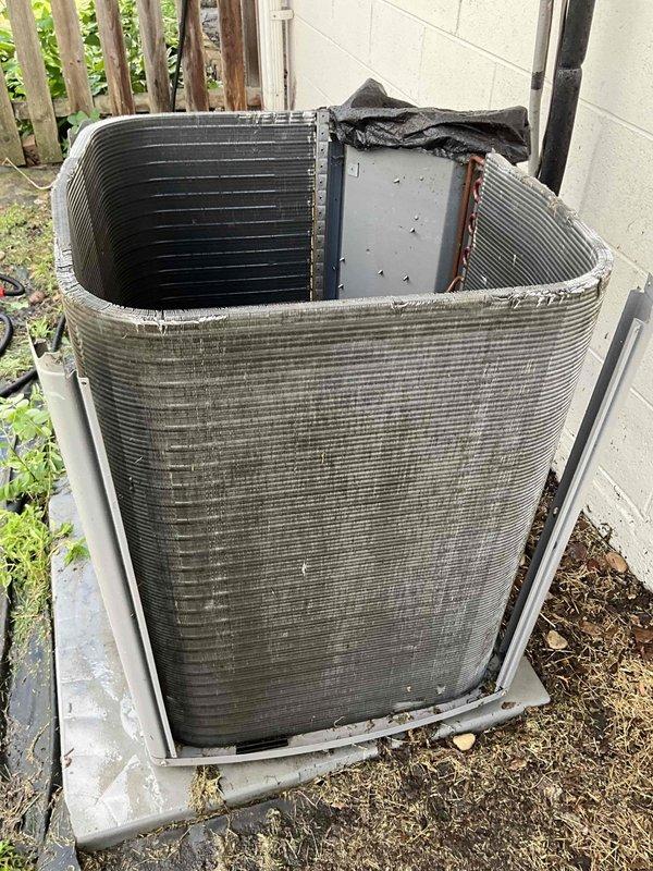 Completed comprehensive BFMA tune-up service on 10+ year old air conditioning system. Performed full system inspection including blower wheel assembly examination, condenser unit evaluation, and internal component assessment. Cleaned and serviced outdoor condenser unit, inspected copper coil integrity, verified proper airflow through blower assembly, and confirmed operational status of all mechanical components to ensure optimal cooling performance for the upcoming season.