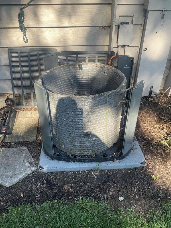 Completed comprehensive BFMA tune-up on 9+ year old Trane XR condensing unit manufactured in September 2015. Performed standard maintenance protocol including inspection of condenser coil, electrical connections, and system components. Unit panels were removed to access and service internal components, condenser coil inspected and assessed for operational efficiency.