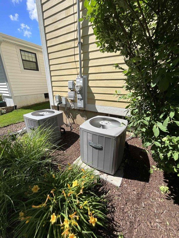 Completed comprehensive BFMA tune-up service on two residential split-system air conditioning condenser units located at exterior of property. Performed standard preventive maintenance procedures including inspection of condenser coils, fan operation verification, electrical connections check, and refrigerant level assessment on both units to ensure optimal system performance for the cooling season.